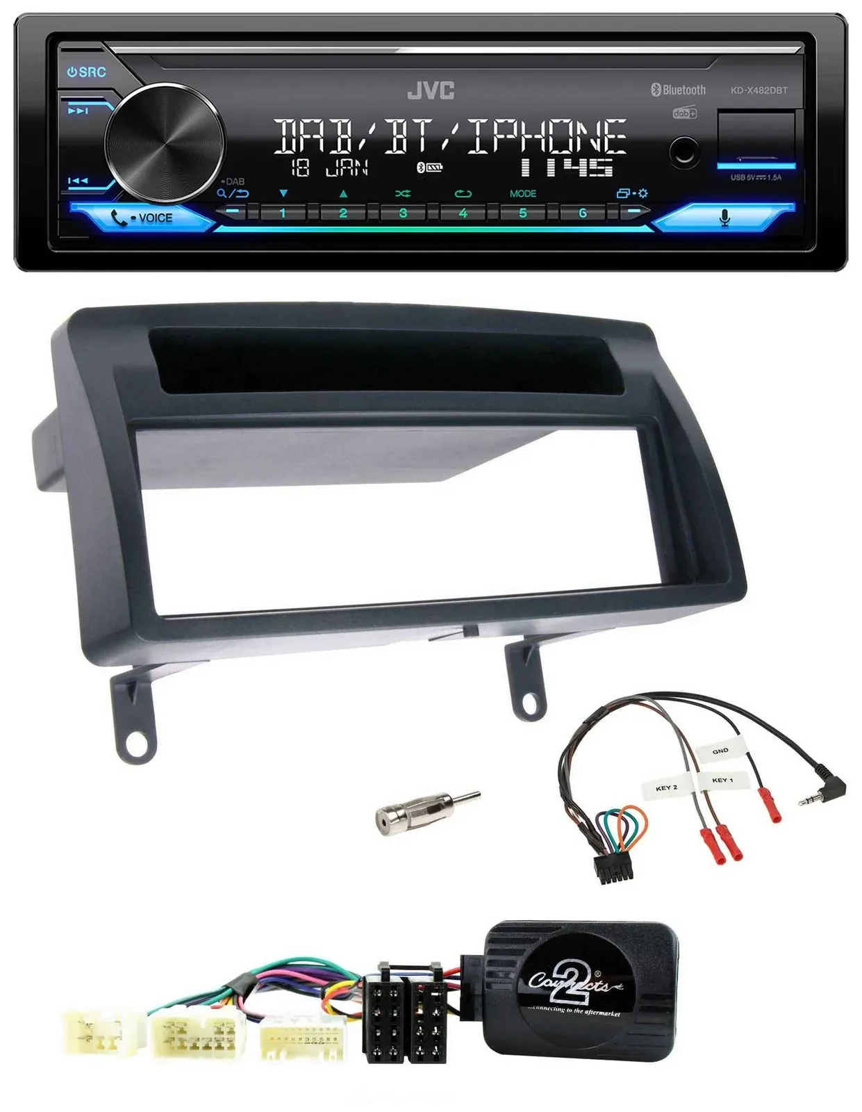 JVC Bluetooth DAB USB Lenkrad Autoradio für Toyota Corolla E12 2001-2007 dunkelg