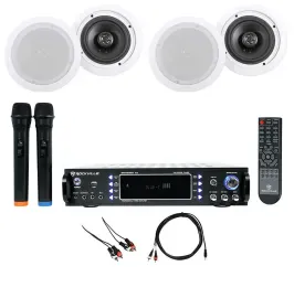 Rockville RPA70WBT Bluetooth Karaoke Amplifier+(4) 6.5" Ceiling Speakers+Mics