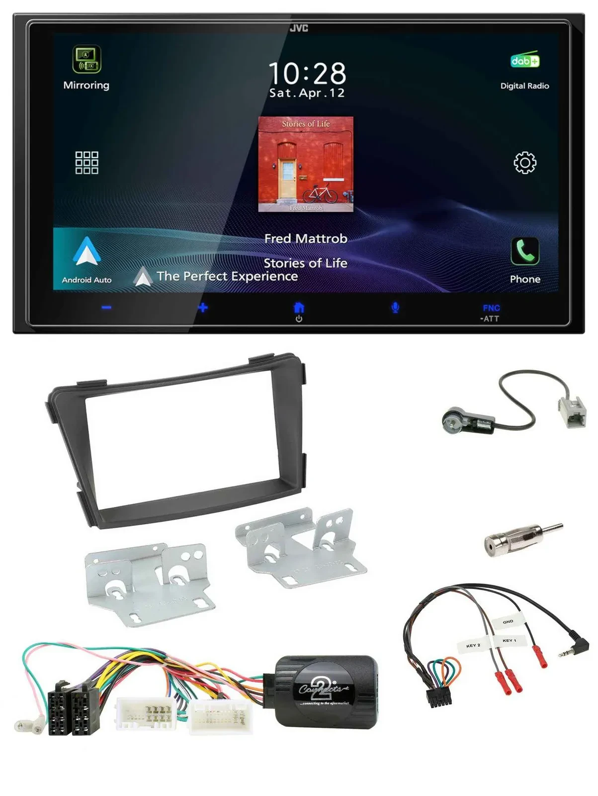 Автомагнитола JVC 2DIN, DAB, Bluetooth, USB, для Hyundai i40 (с 2011), черная