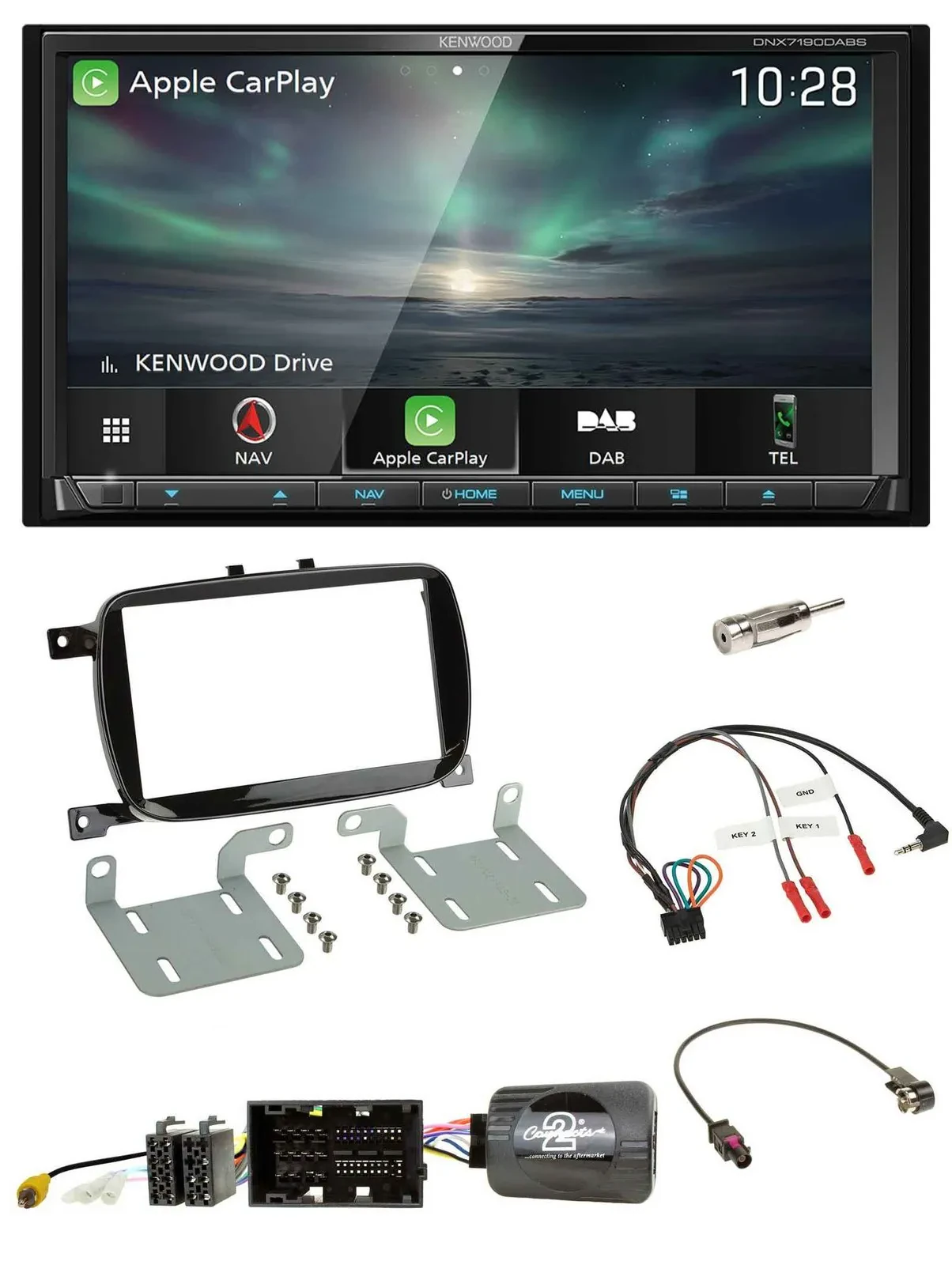 Kenwood Bluetooth USB 2DIN Lenkrad TMC DAB Navigation für 500 X ab 2016 Facelift