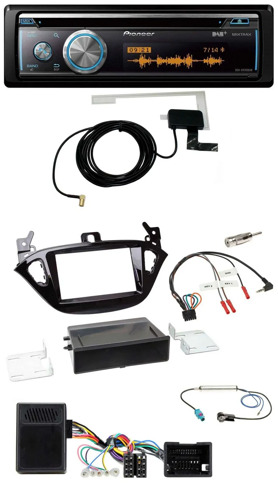 Автомагнитола Pioneer Bluetooth DAB USB CD для Opel Adam (с 2013), Corsa E, совместима с управлением на руле