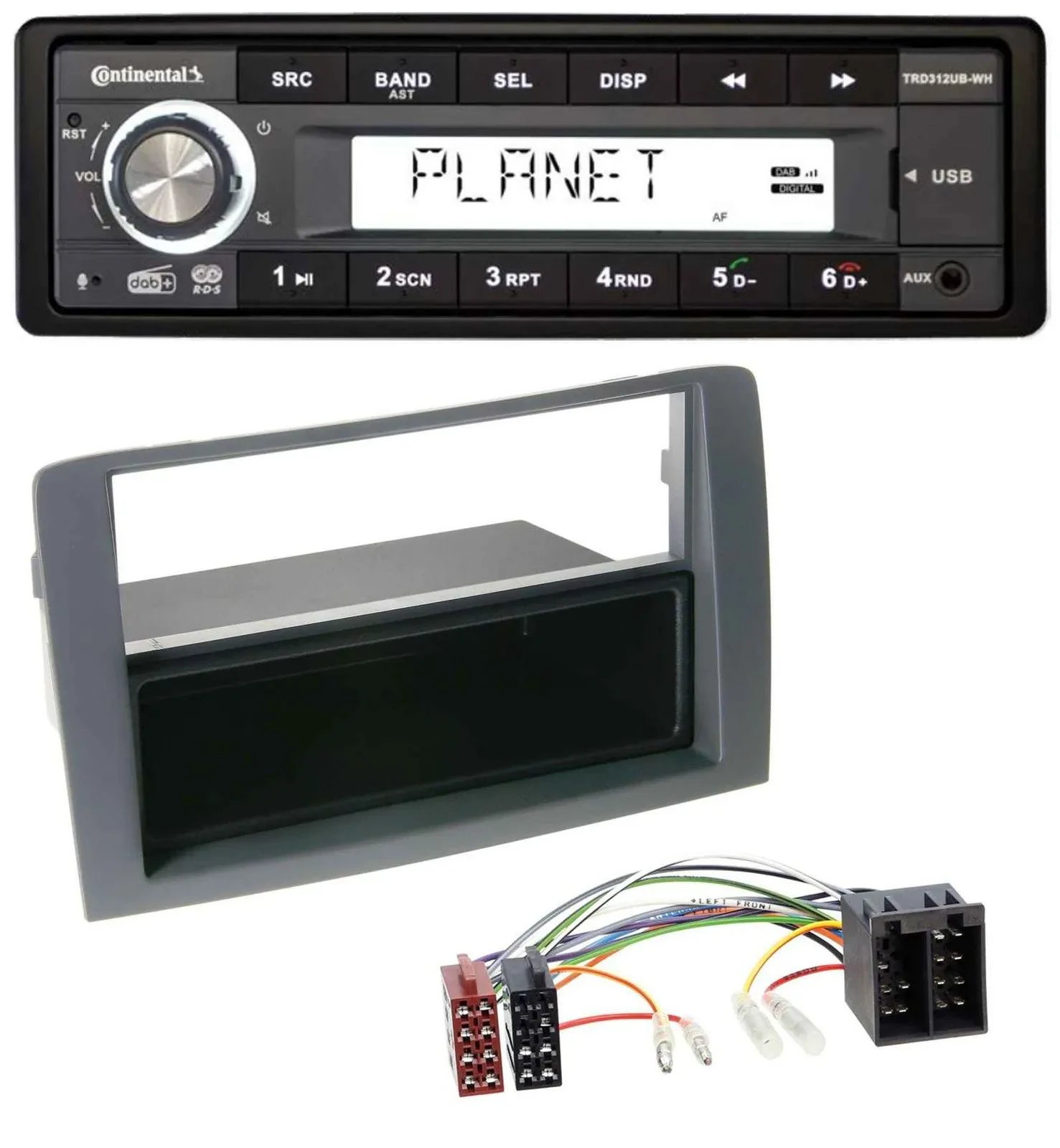 Continental USB 1DIN AUX DAB MP3 Autoradio für Fiat Idea (350, 03-11) - grau