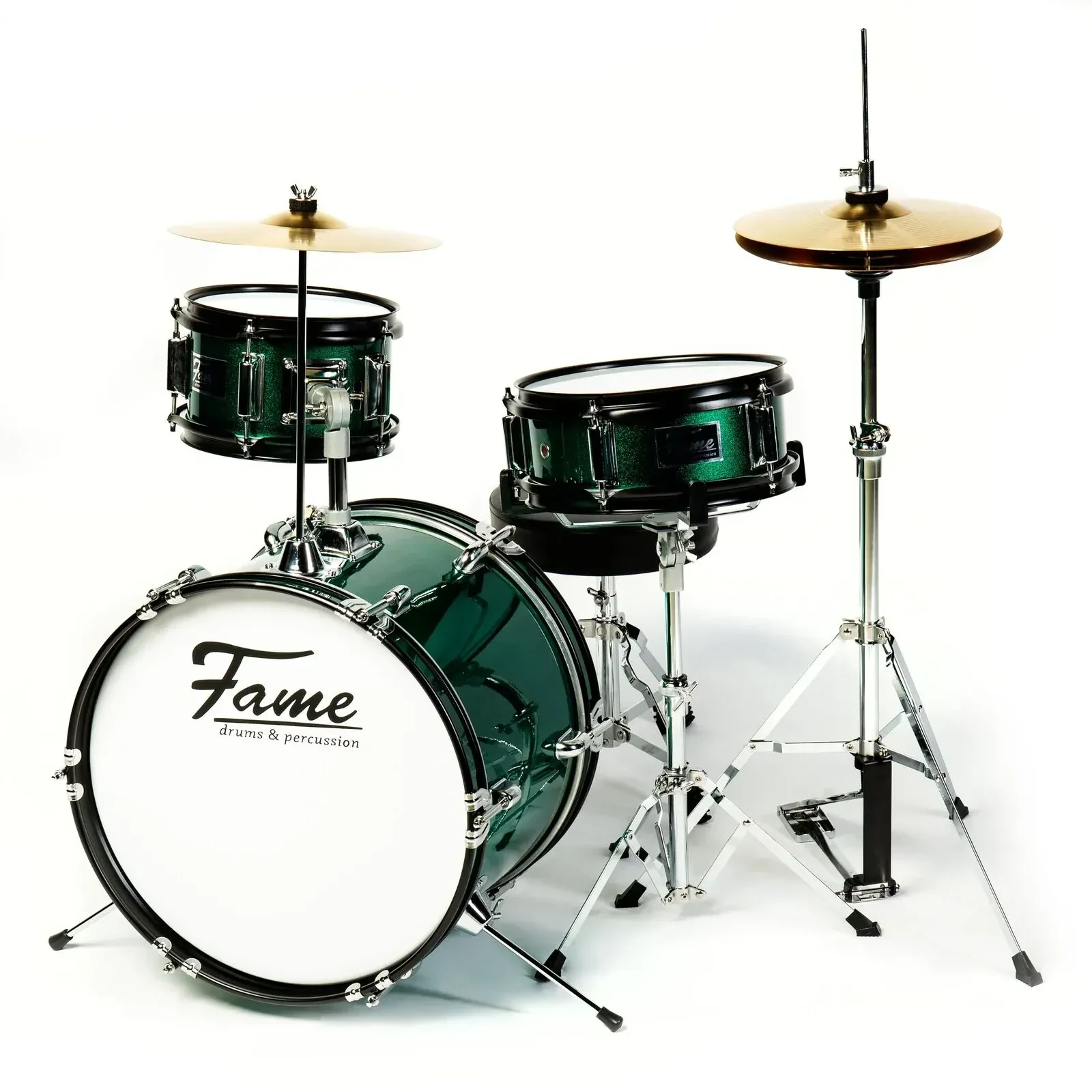Барабанная установка для детей 3–9 лет Fame Audio 3 PC Jr Drumset зелёная (набор, 3 шт.)