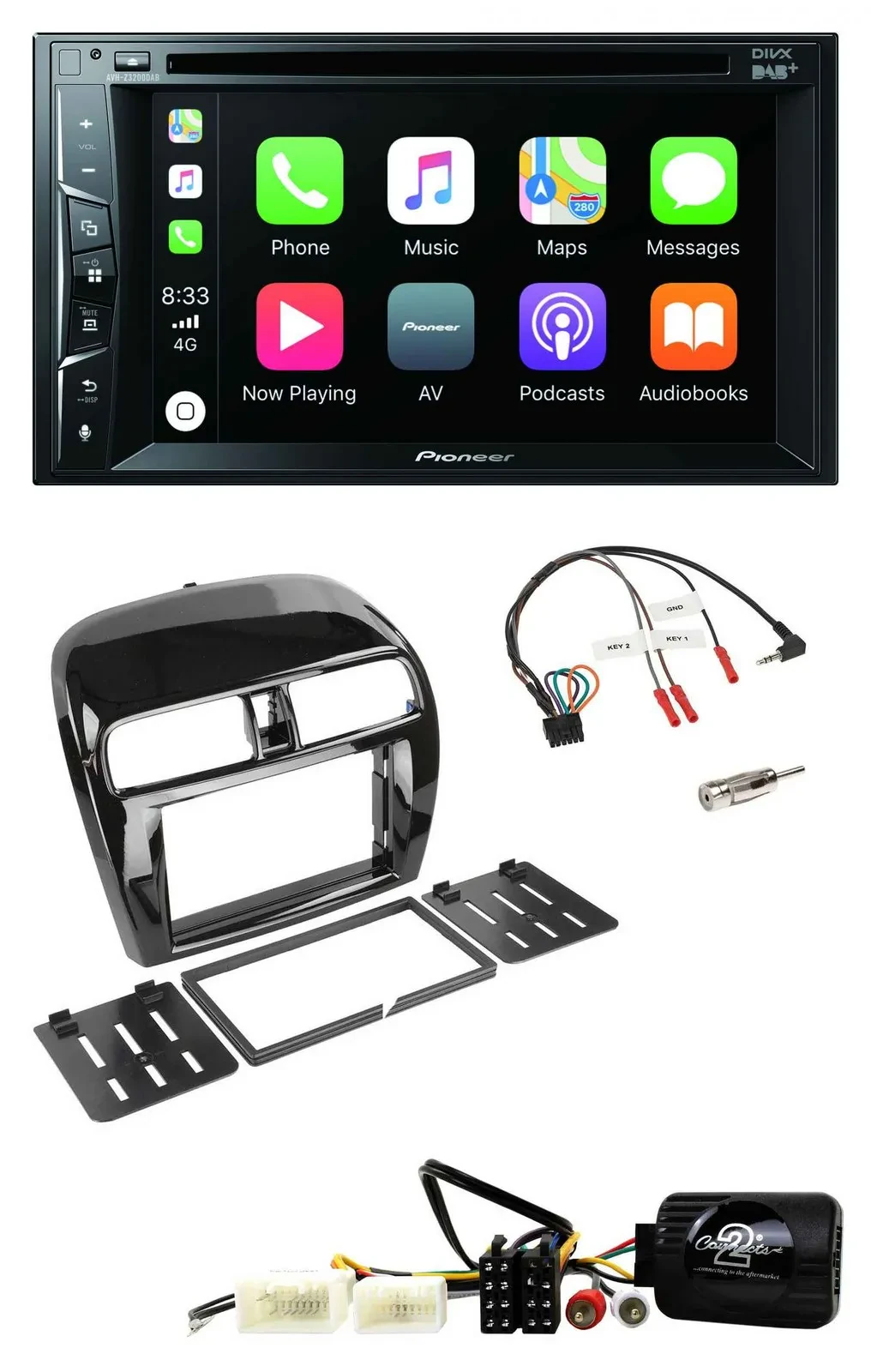 Pioneer Lenkrad USB DVD Bluetooth DAB 2DIN Autoradio für Mitsubishi Mirage Space