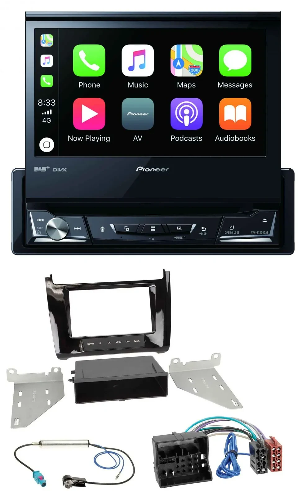 Pioneer DVD Bluetooth DAB USB MP3 Autoradio für VW Polo (ab 14) - piano-schwarz