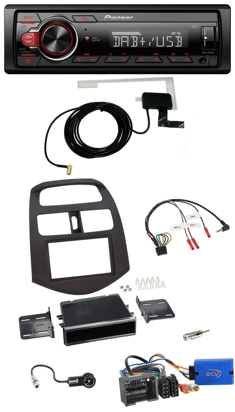 Pioneer 1DIN MP3 DAB USB Lenkrad Autoradio für Chevrolet Spark 2013-2015