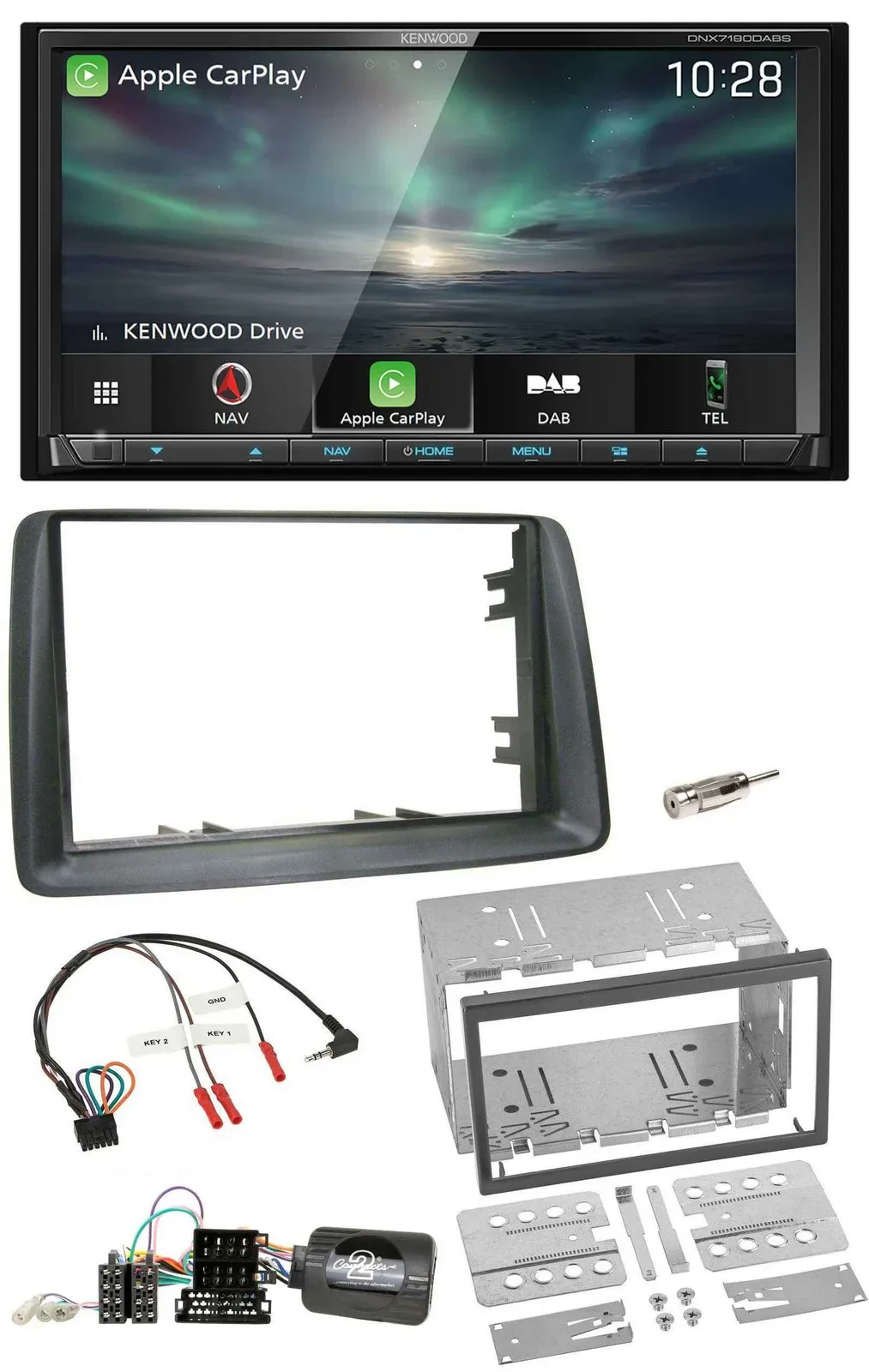 Автомагнитола для Fiat Panda 2007–2012 Kenwood 2DIN, Bluetooth, USB, DAB, навигация с TMC, совместима с кнопками на руле