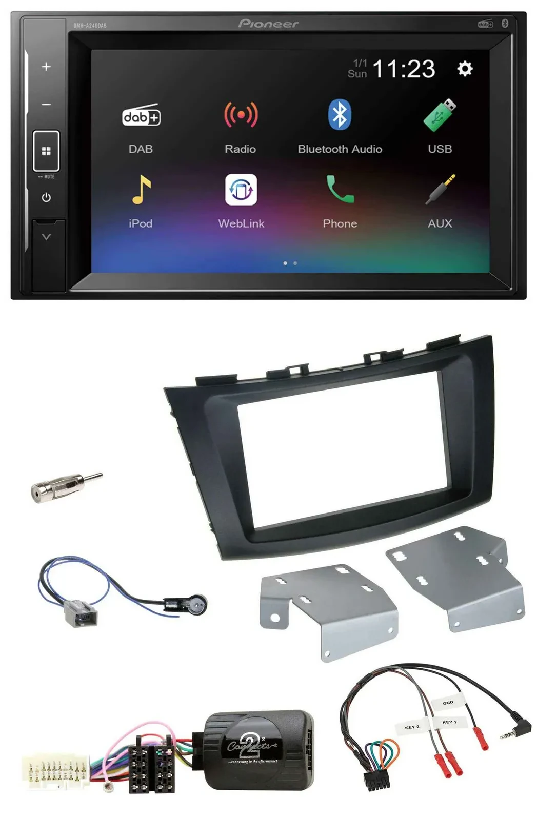 Pioneer DAB Lenkrad 2DIN Bluetooth USB Autoradio für Suzuki Swift ab 2011