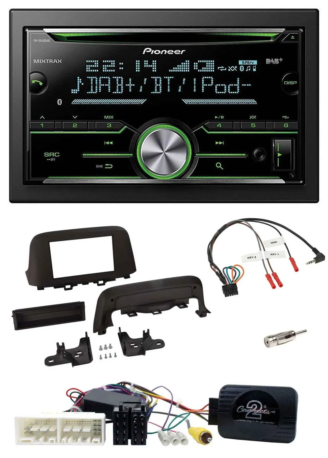 Автомагнитола Pioneer 2DIN, CD, Bluetooth, DAB, USB, управление с руля, для Hyundai Kona (с 2013)