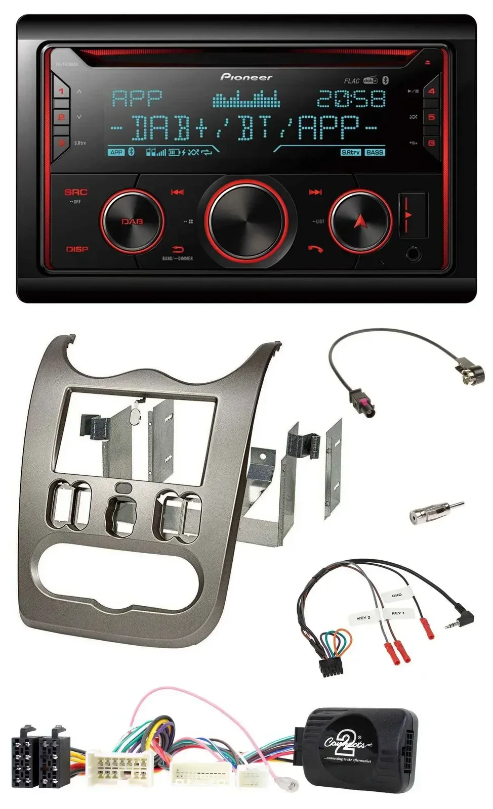 Автомагнитола Pioneer 2DIN DAB Bluetooth USB CD для Dacia, тёмно‑серебристая