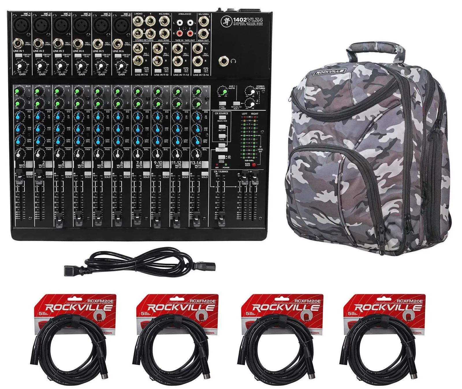Mackie 1402VLZ4 14-channel Compact Analog Mixer w/6 ONYX Preamps+CAMOPACK+Cables