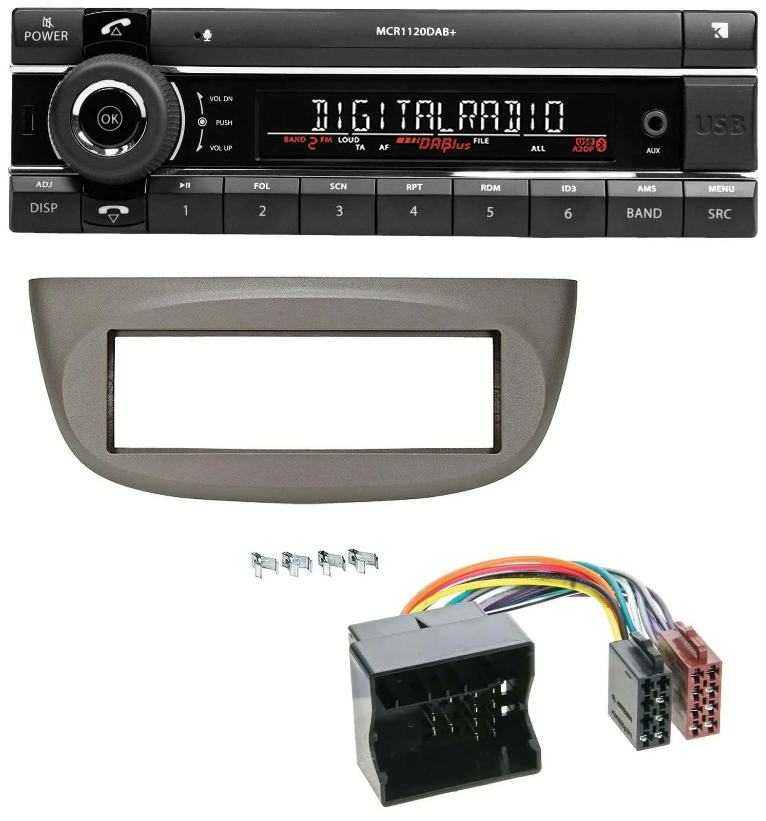 Kienzle Bluetooth MP3 USB DAB Autoradio für Renault Twingo 07-14 beige-grau