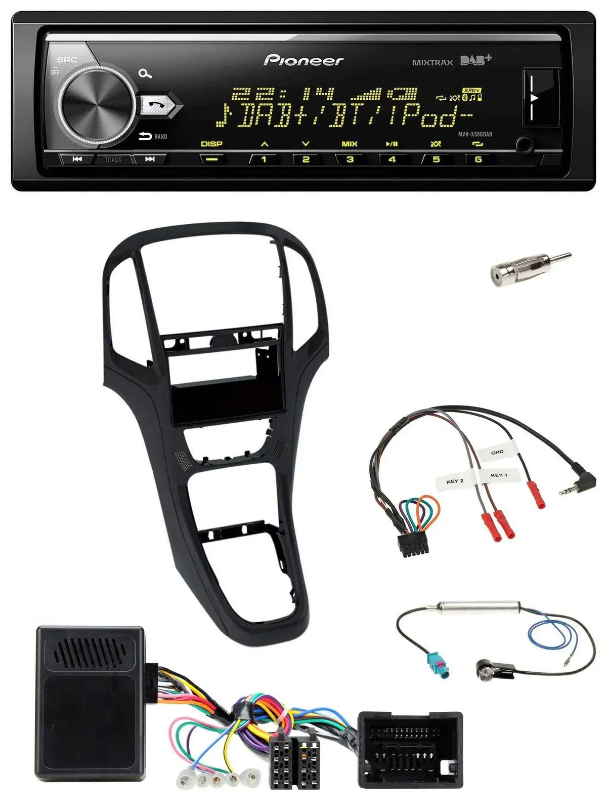 Автомагнитола для Opel Astra J 2009–2016 Pioneer Bluetooth, USB, DAB, поддержка управления на руле, перламутрово-черный