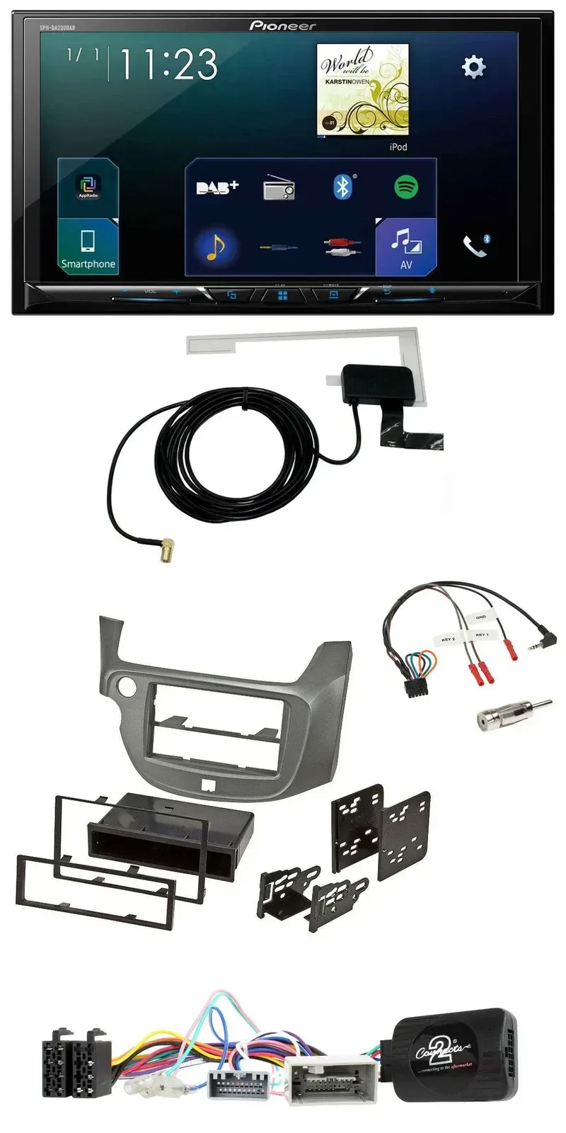 Автомагнитола Pioneer 2-DIN, DAB, USB, Bluetooth, для Honda Jazz (с 2014), серебристая, с поддержкой управления на руле