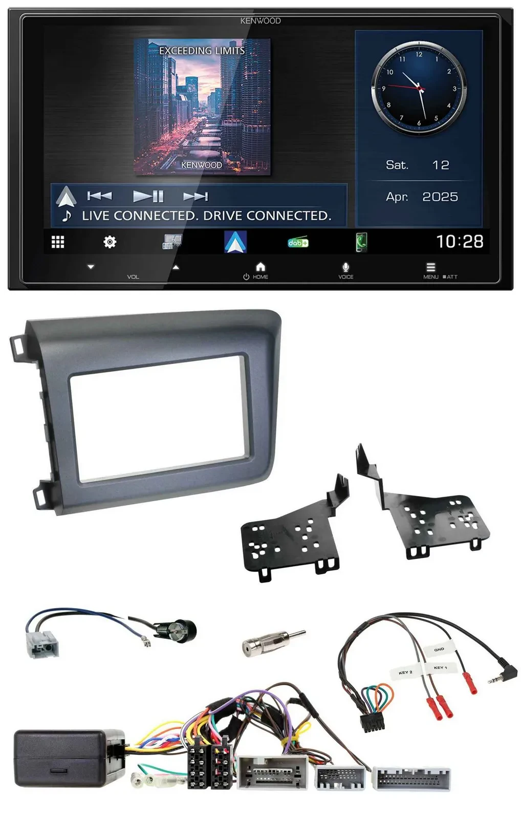 Kenwood Bluetooth 2DIN USB DAB Lenkrad Autoradio für Honda Civic US Modelle 2012