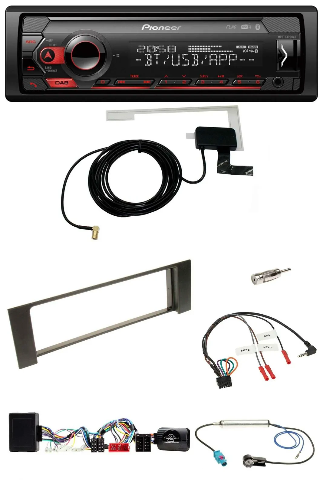 Автомагнитола Pioneer DAB USB Bluetooth для Audi A4 B6 (2000–2004), поддержка управления на руле, совместима с Bose (полноактивная)