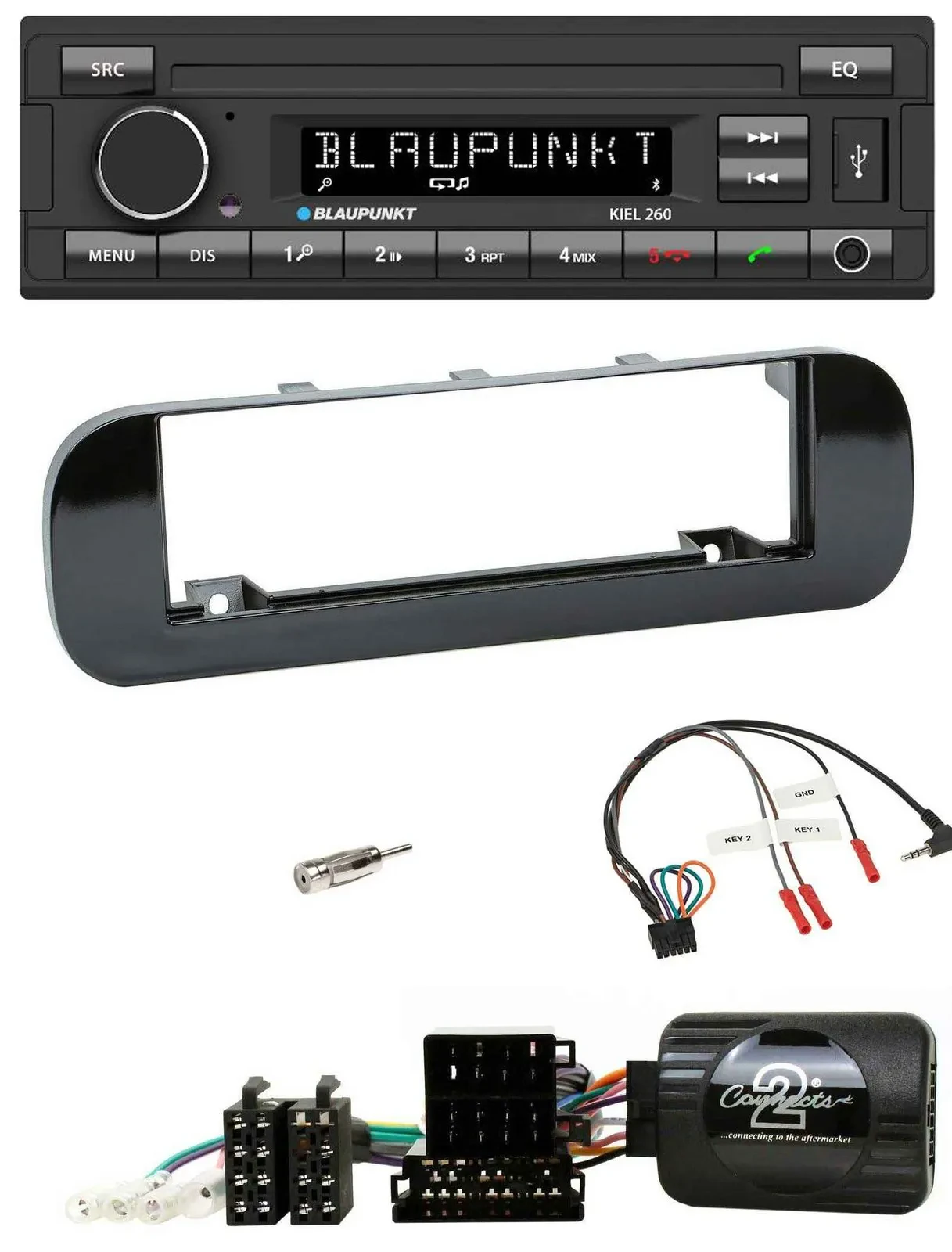 Blaupunkt USB DAB Bluetooth Lenkrad Autoradio für Fiat Panda 12-20 schwarz glänz