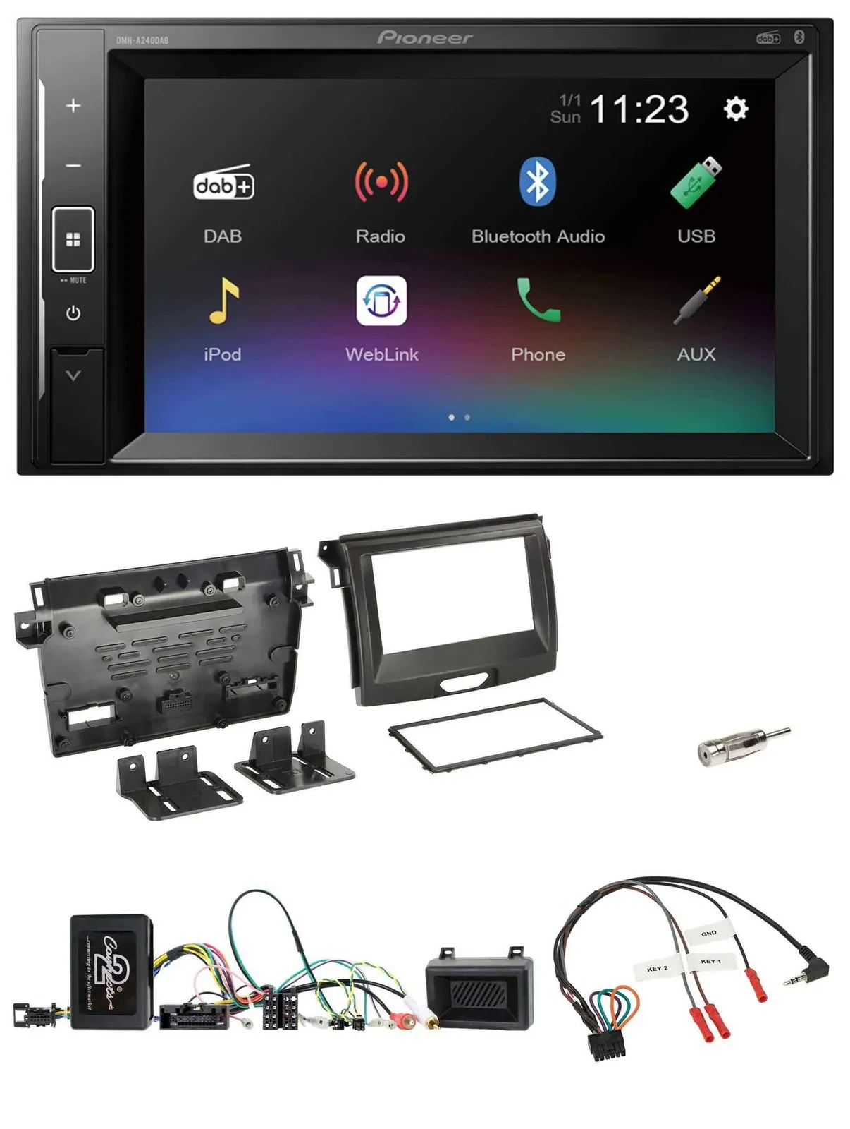 Pioneer DAB Lenkrad 2DIN Bluetooth USB Autoradio für Ford Ranger 2AB ab 04/2015