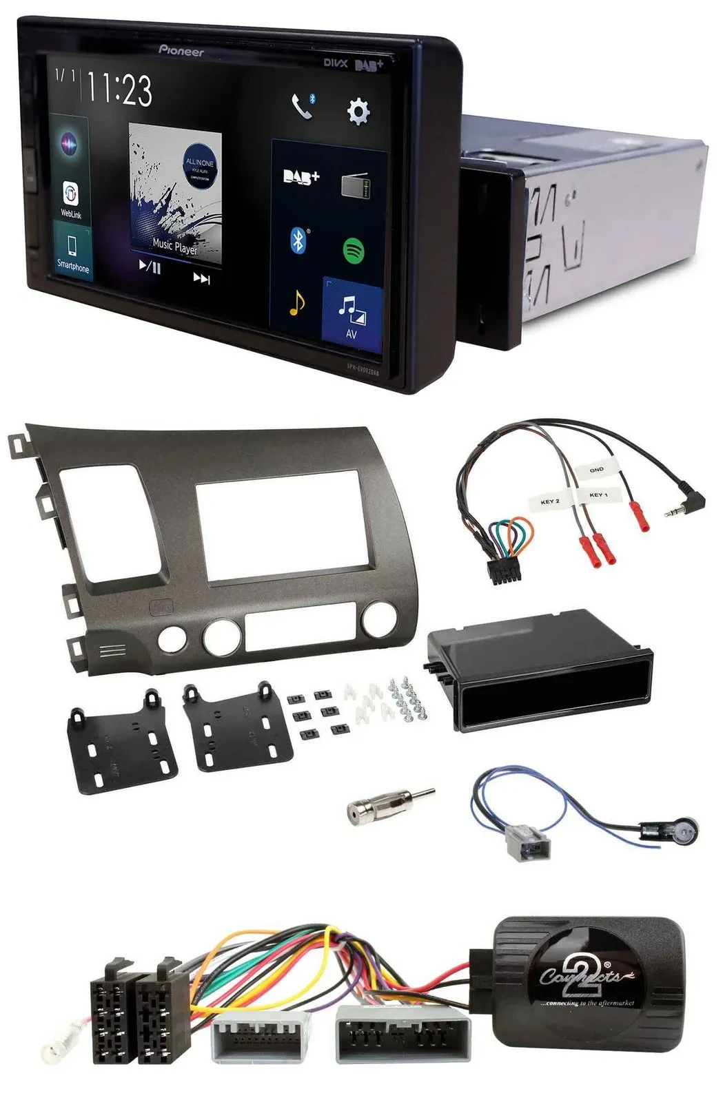 Pioneer DAB Lenkrad Bluetooth USB Autoradio für Honda Civic Hybrid 2006-2010 ant