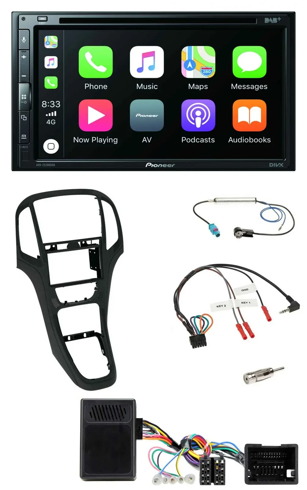 Pioneer DVD 2DIN Lenkrad DAB Bluetooth USB Autoradio für Opel Astra ab 09 Perlsc