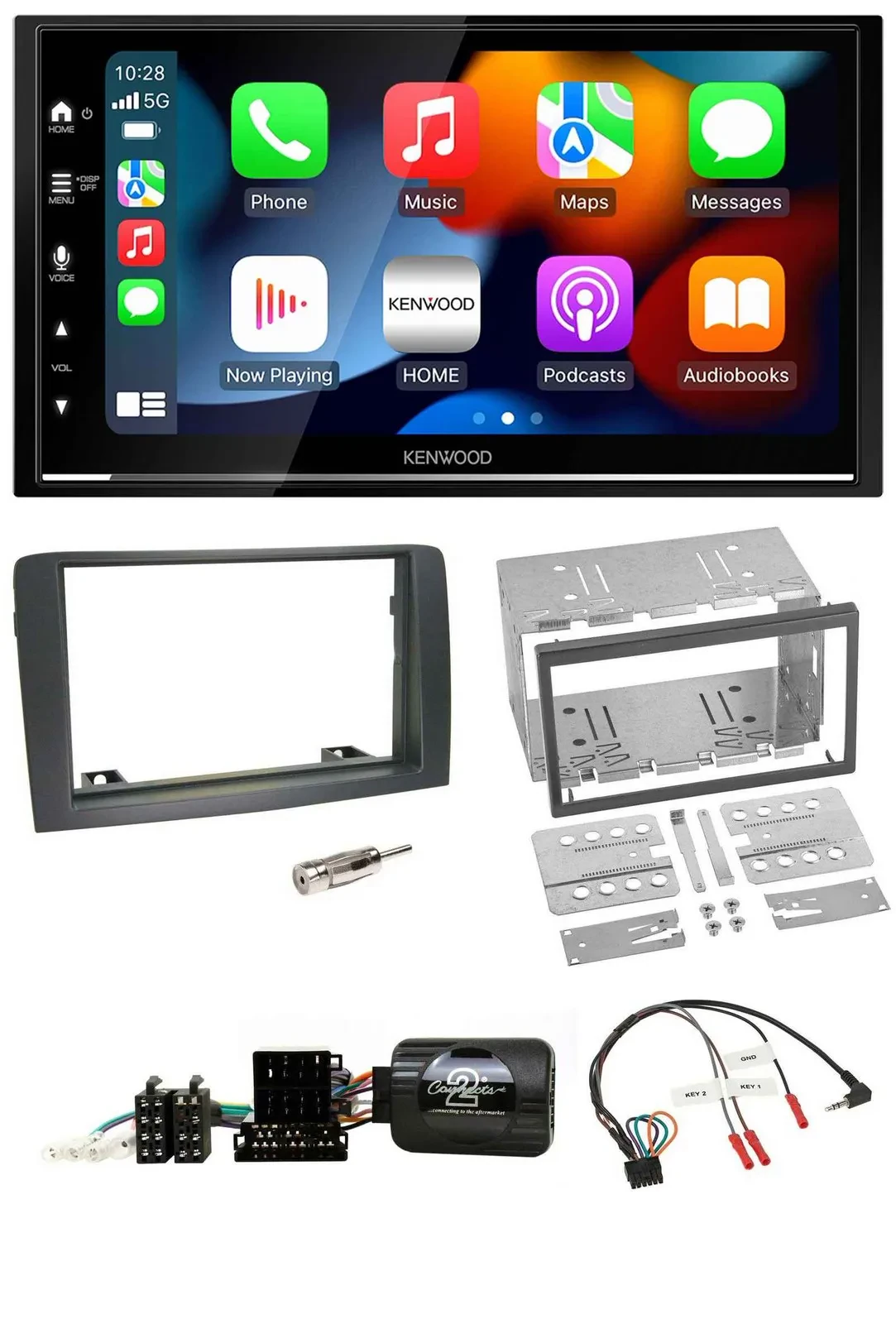 Kenwood DAB USB Bluetooth 2DIN Lenkrad Autoradio für Fiat Idea 2006-2012 grau