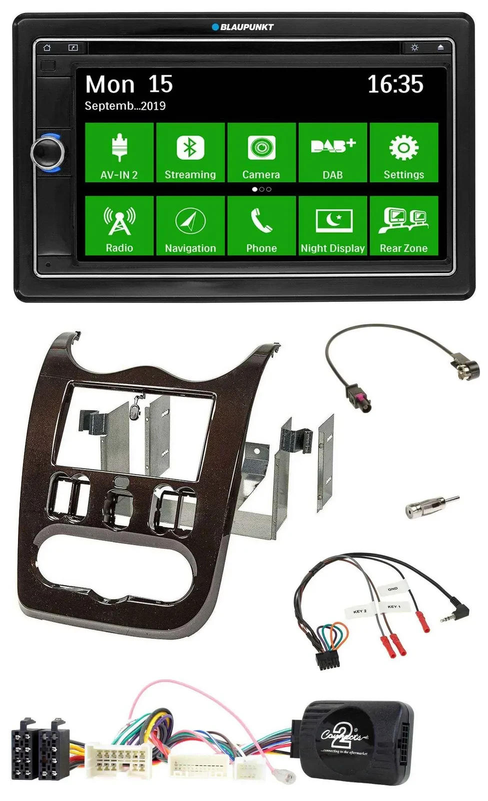 Автомагнитола для Dacia Blaupunkt 2-DIN, Bluetooth, DAB, USB, навигация TMC, совместима с управлением на руле (с 2012)