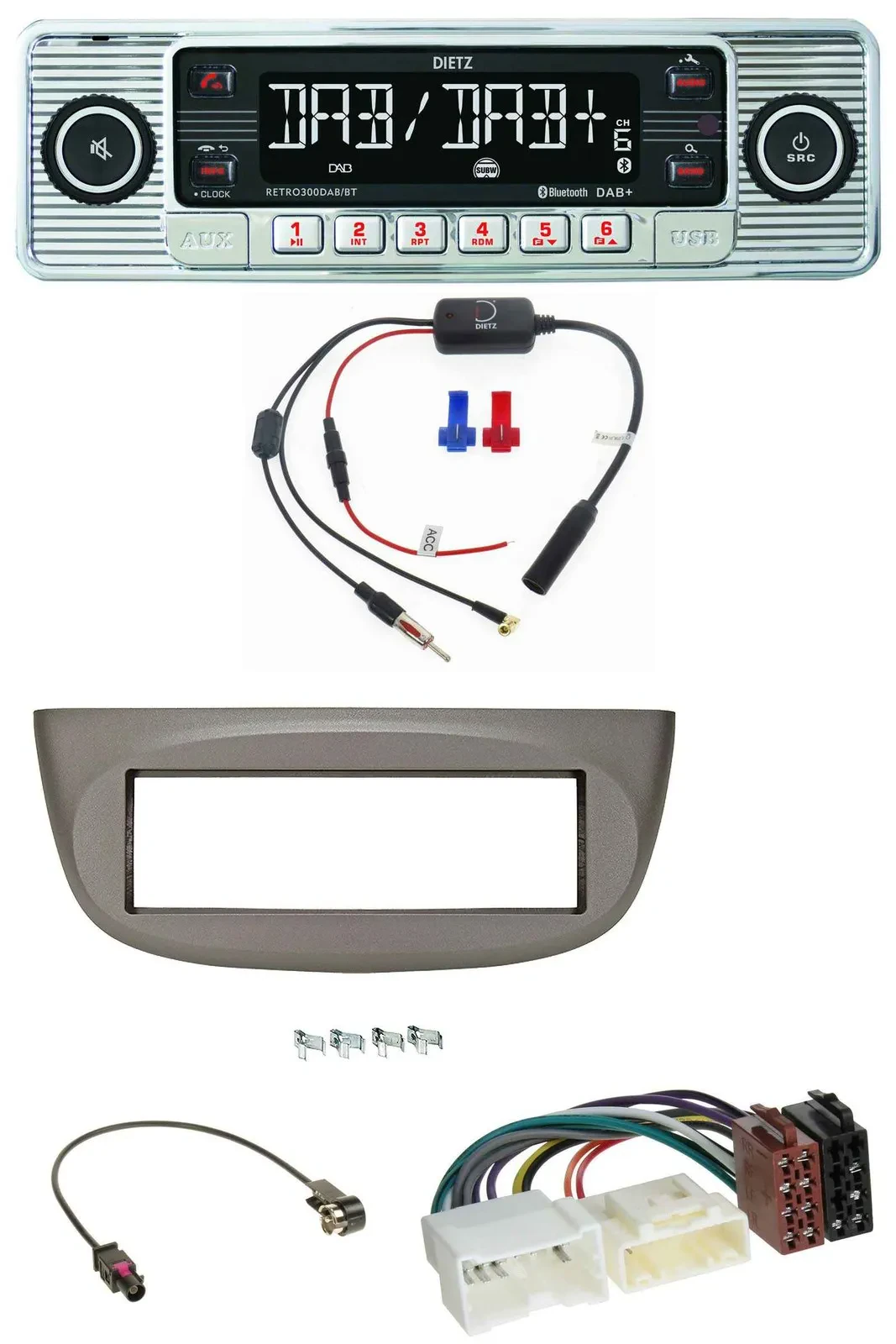 Dietz DAB USB MP3 Bluetooth Autoradio für Renault Twingo ab 2012 beige-grau