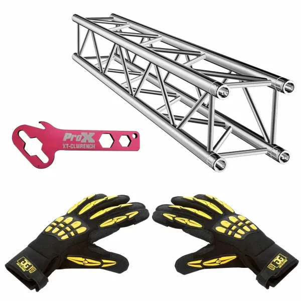 ProX XT-SQ492 4.92FT -1.50m 12" F34 Square Truss Segment w Black Yellow Gloves