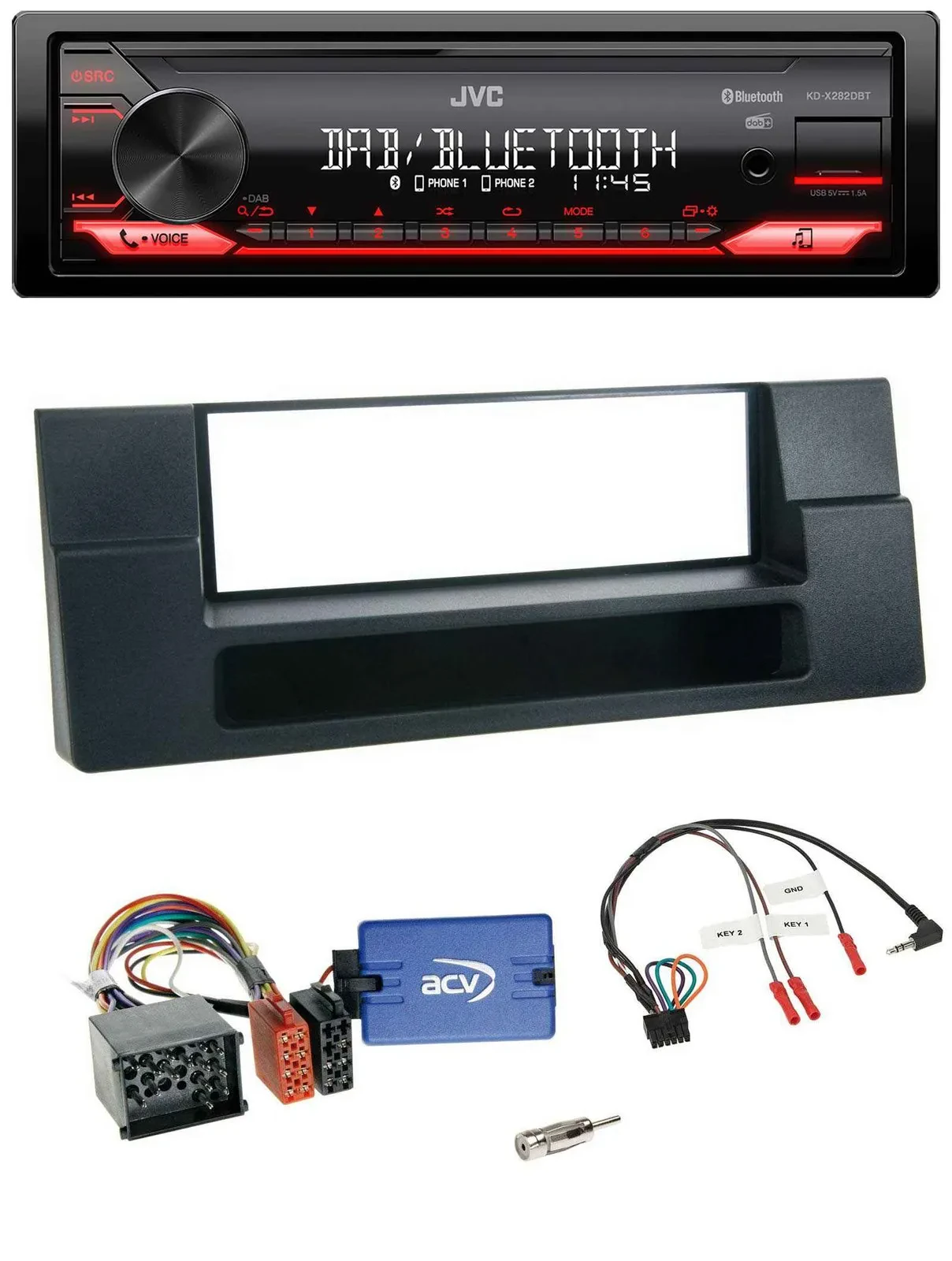 Автомагнитола JVC Bluetooth, USB, DAB, поддержка управления с руля, для BMW 5 Series