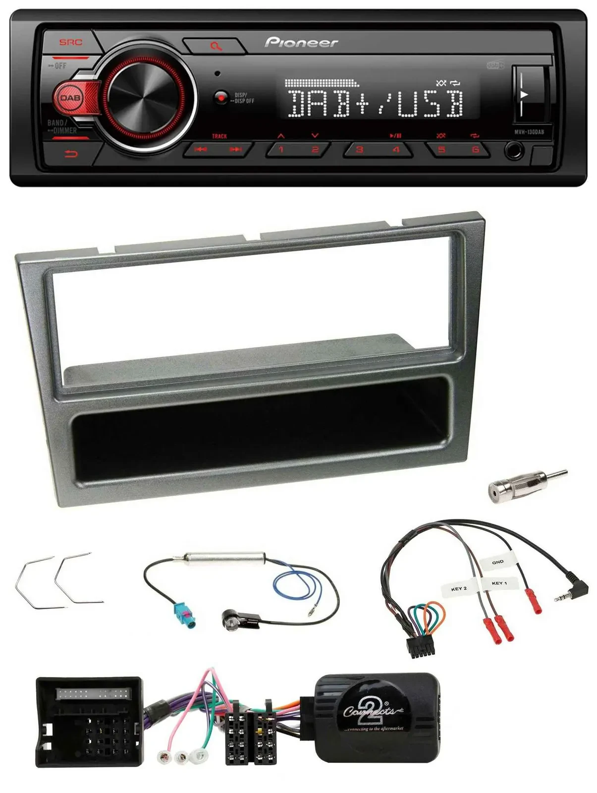 Pioneer MP3 1DIN DAB USB Lenkrad Autoradio für Opel Corsa C 04-06 aluminium