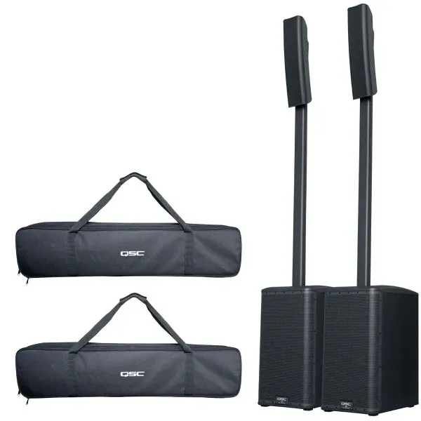 QSC KC12-BK 3000W Active Powered 3-Way Column Loudspeaker Systems Black Pair
