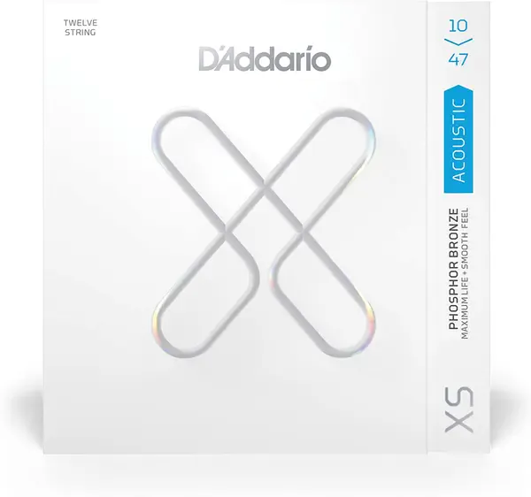 Струны для 12-струнной акустической гитары D'Addario XSAPB1047-12 10-47, фосфорная бронза с покрытием XS