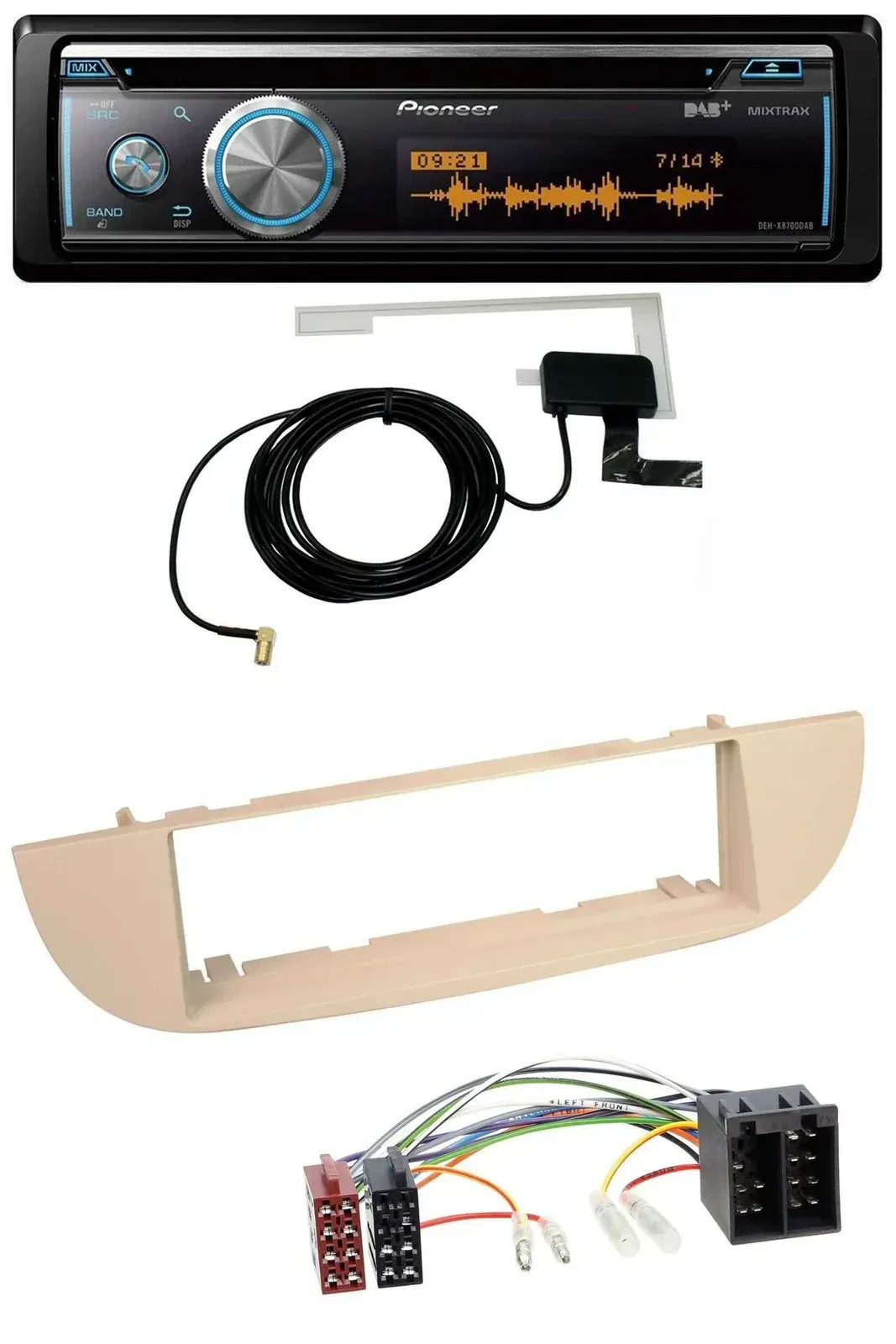 Pioneer Bluetooth DAB MP3 USB CD Autoradio für Fiat 500 ab 2007 perlgrau beige