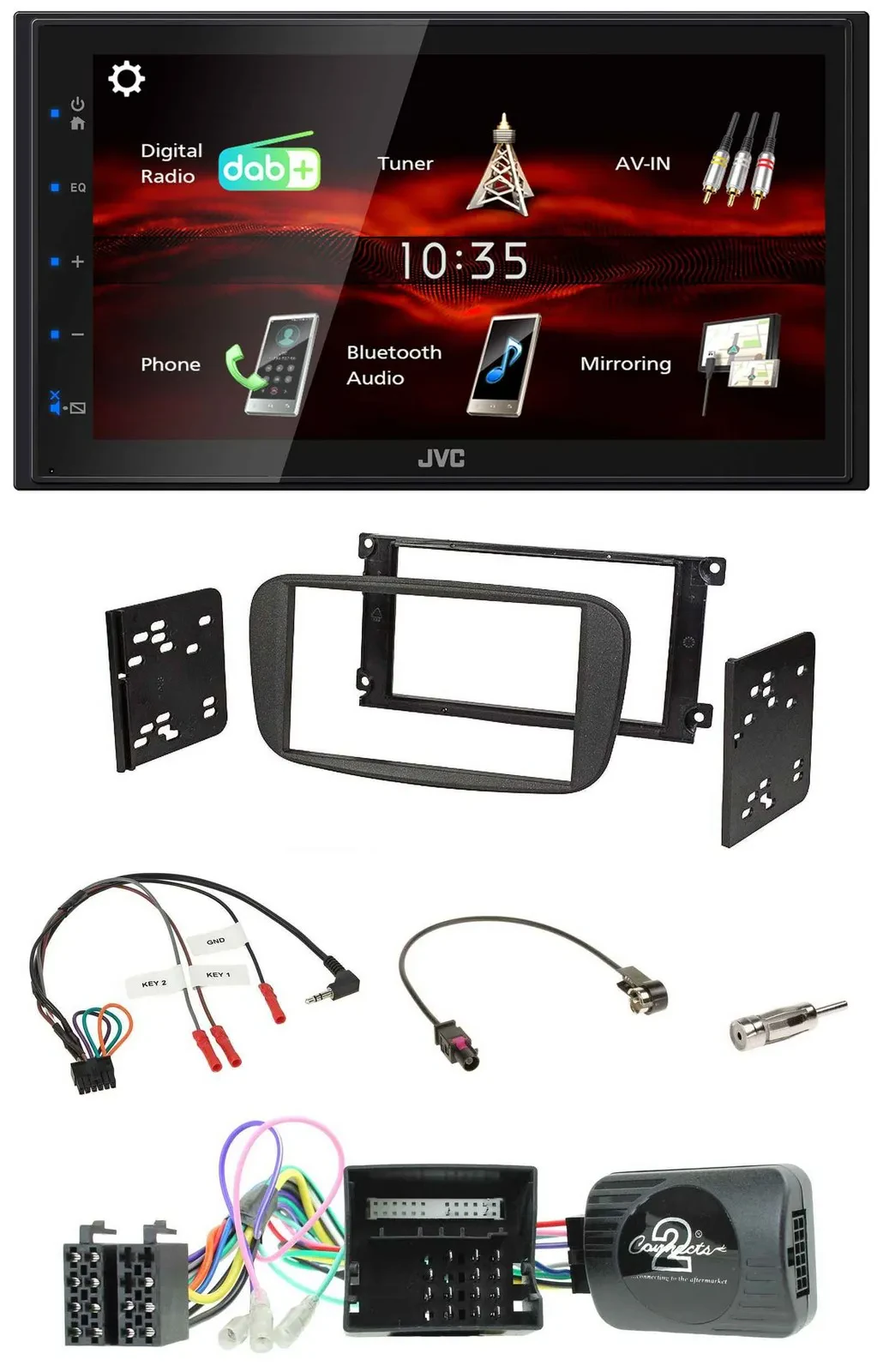 JVC USB Bluetooth Lenkrad DAB 2DIN Autoradio für Ford Focus C-Max Galaxy ab 2007