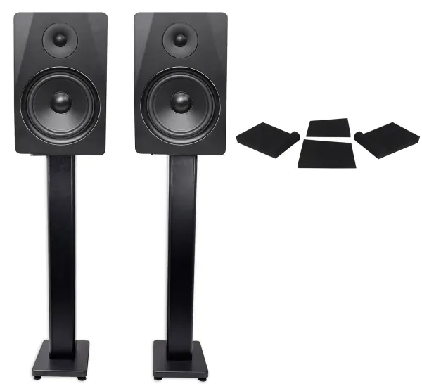 2) Rockville DPM8B Dual Powered 8" 600 Watt Active Studio Monitors+Stands+Pads