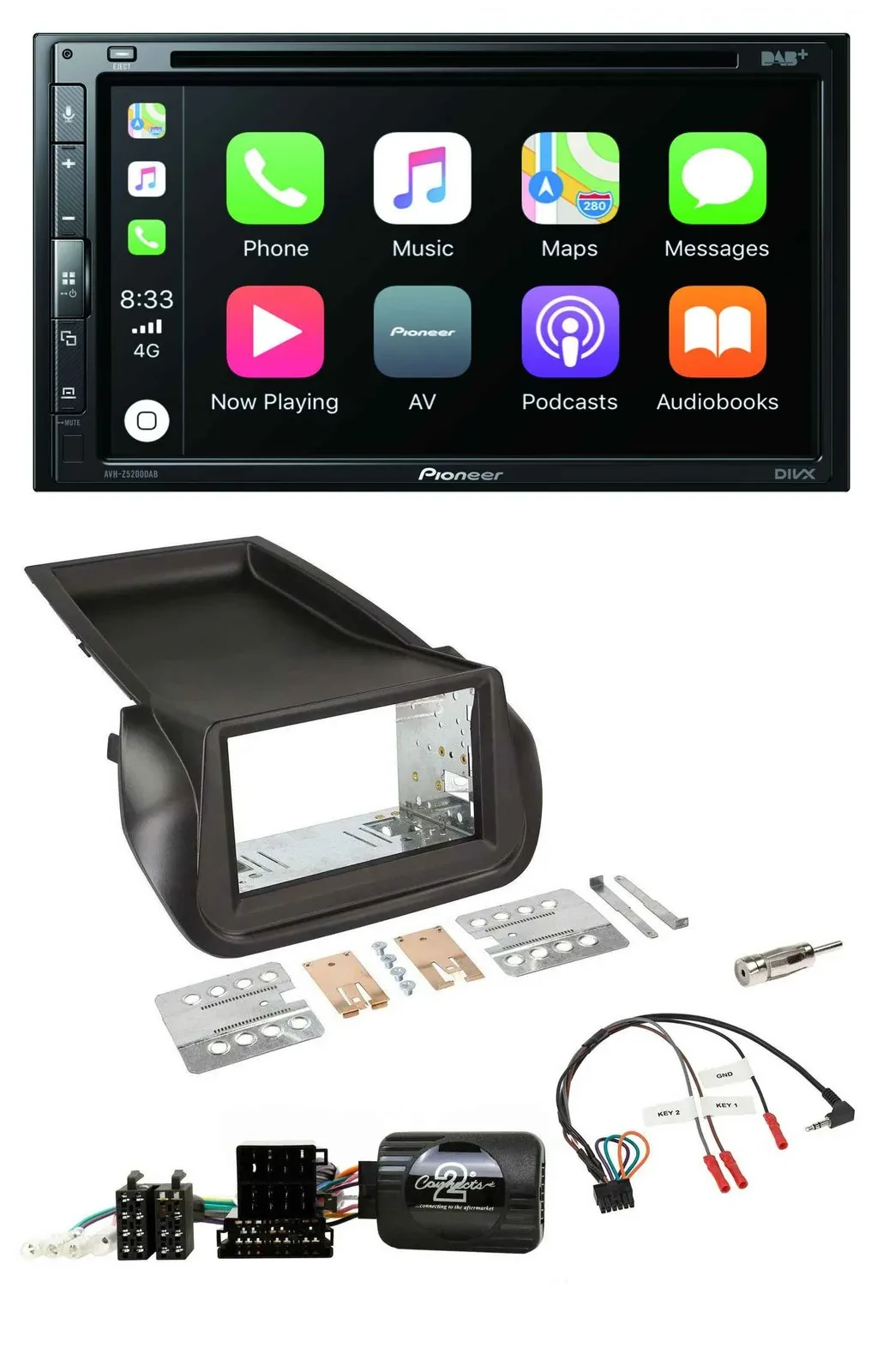 Pioneer DVD 2DIN Lenkrad DAB Bluetooth USB Autoradio für Citroen Nemo Fiat Fiori