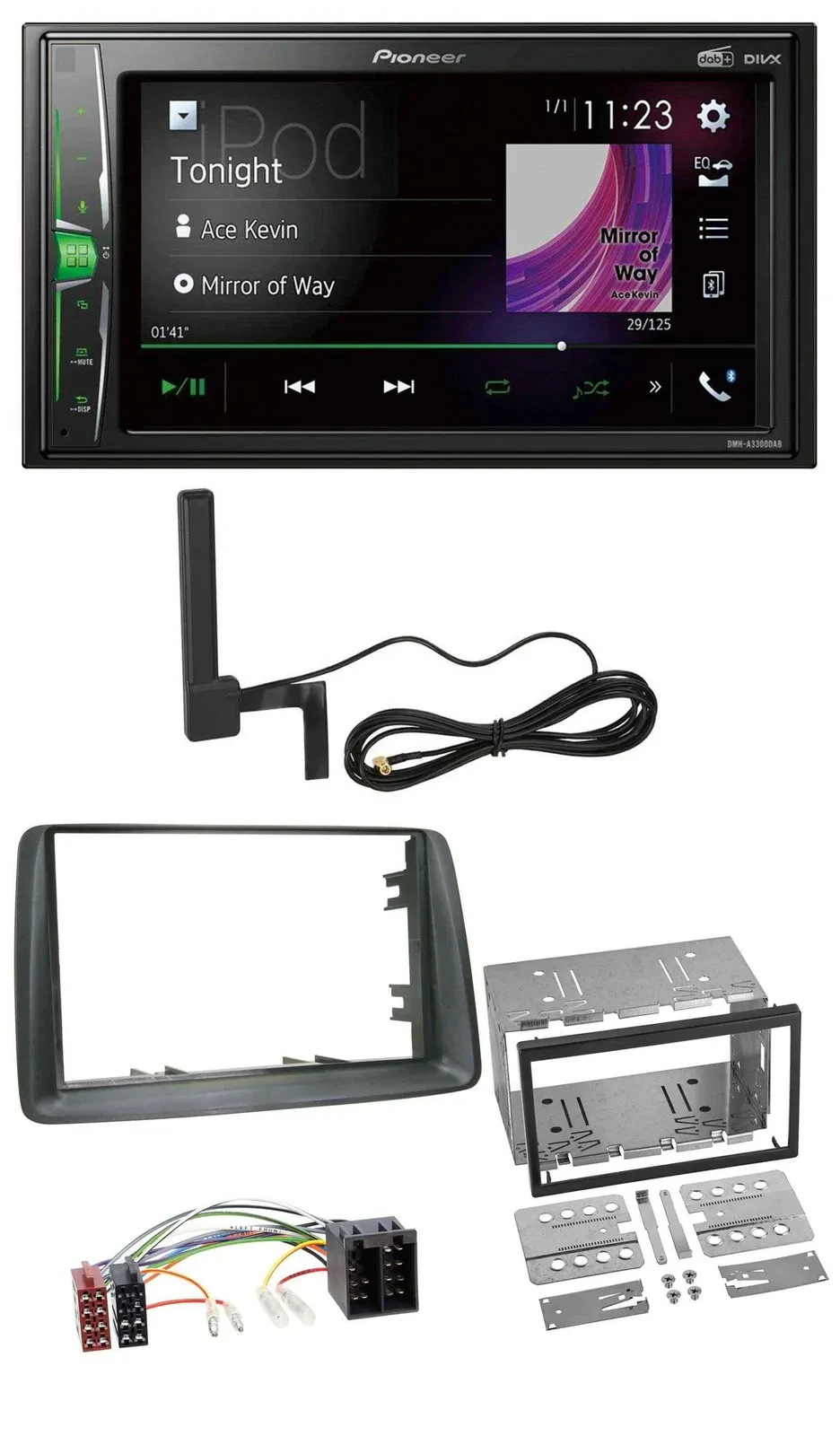 Pioneer MP3 DAB AUX 2DIN Bluetooth Autoradio für Fiat Panda 2003-2012 grau