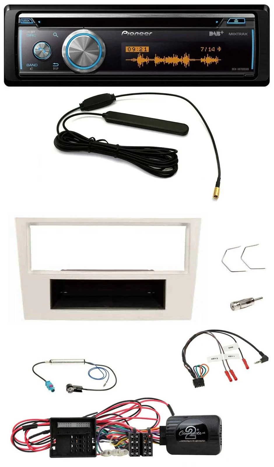 Автомагнитола Pioneer для Opel Corsa D (2009–2014) CD, USB, Bluetooth, DAB, перламутрово-белая, совместима с кнопками на руле