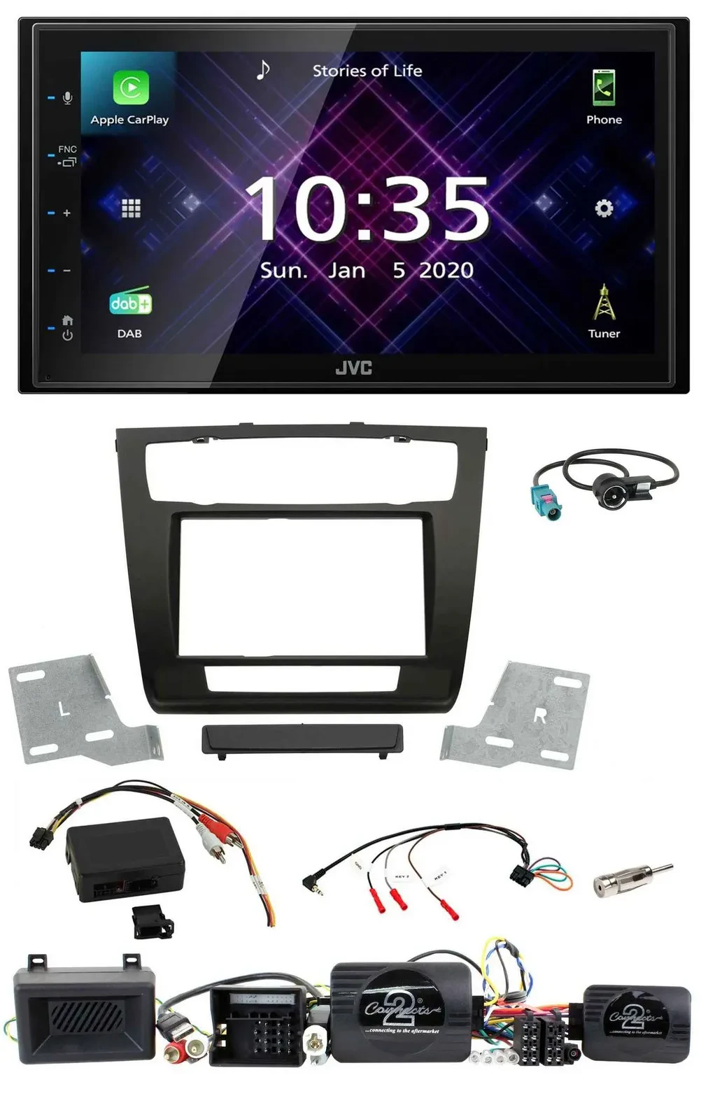 JVC DAB 2DIN Lenkrad Bluetooth USB Autoradio für BMW 1er Aktiv PDC aut. Klima 07