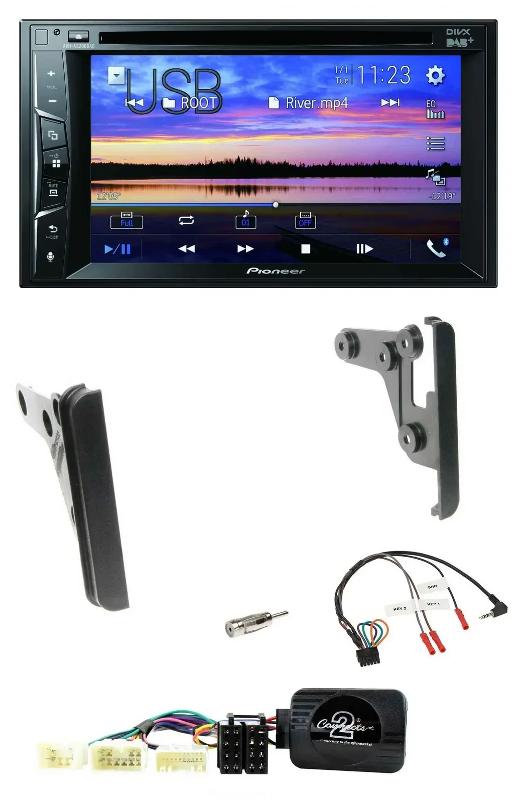 Автомагнитола Pioneer 2DIN, Bluetooth, USB, DVD, DAB, совместима с кнопками на руле, для Toyota Yaris 2007–2010