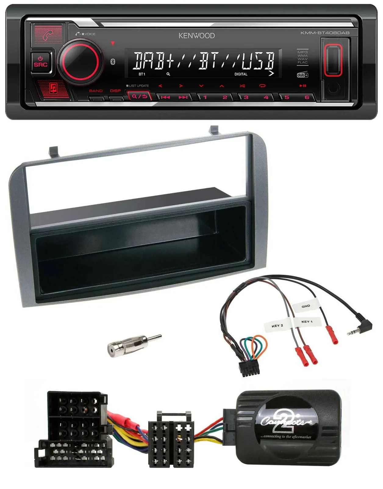 Kenwood Lenkrad Bluetooth USB DAB Autoradio für Alfa 147 GT anthrazit Ablage