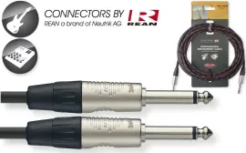 Black 25' Deluxe Neutrik Tweed Cloth Guitar Amp Cable Cord Stagg NGC7,6VTR BK