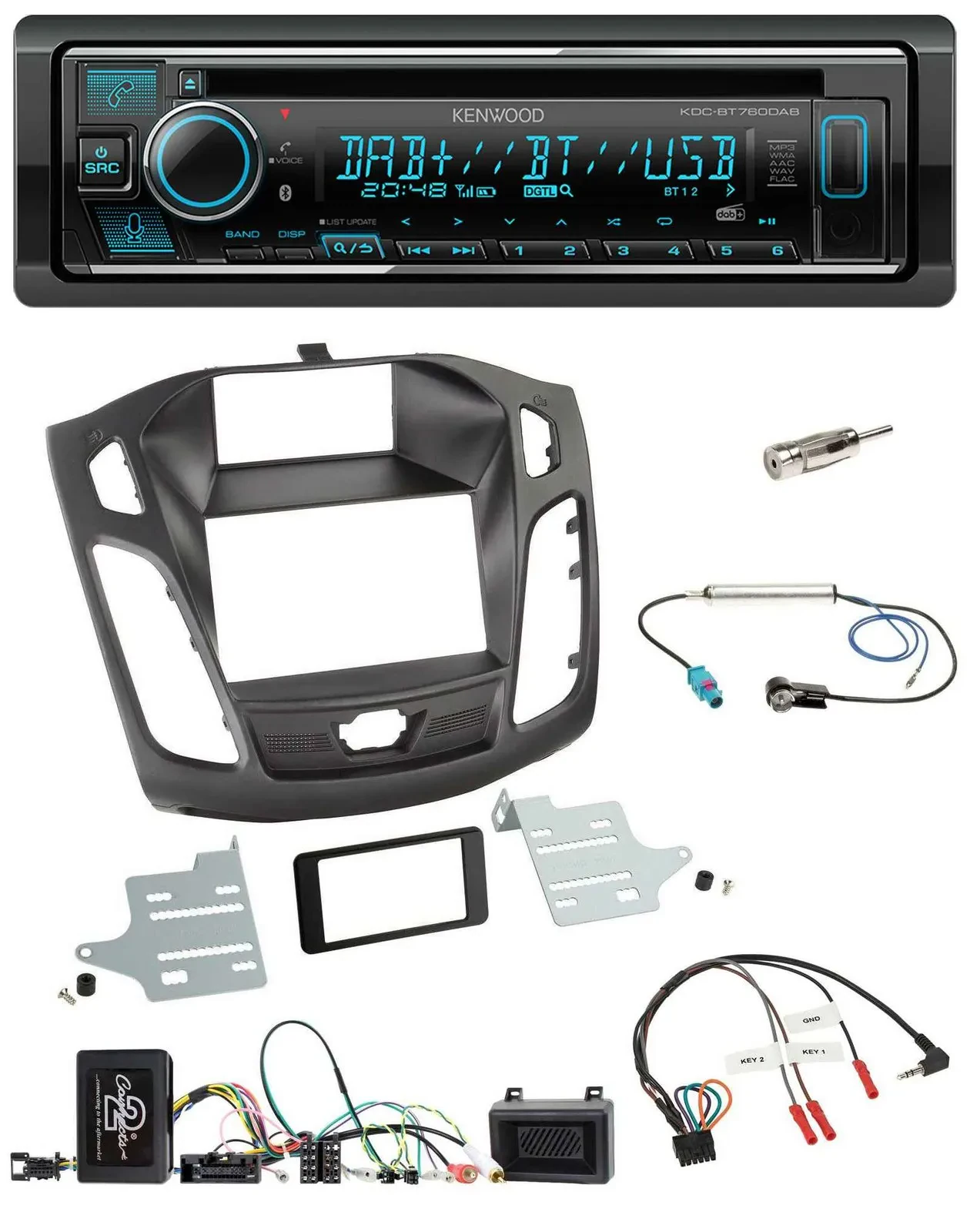 Kenwood Lenkrad Bluetooth DAB USB CD Autoradio für Ford Focus DYB 2011-2014