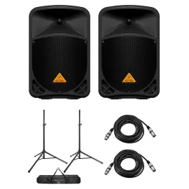 Behringer Eurolive B108D 8" 300W 2-Way Active PA Powered Speaker, Pair, Bundle w