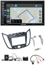 Alpine DAB TMC Bluetooth 2DIN USB Lenkrad Navigation für Ford C-Max ab 2011 grau
