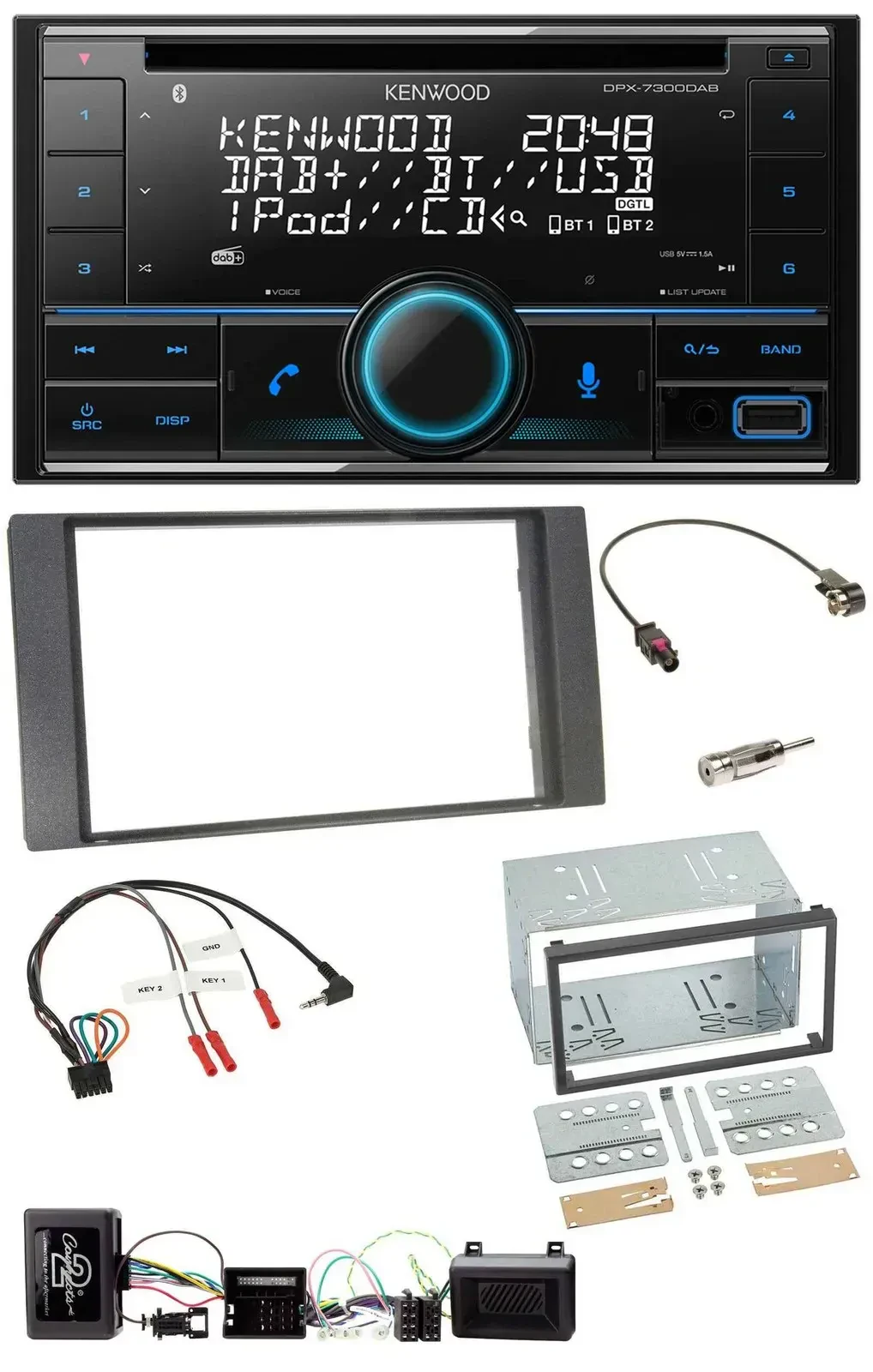 Автомагнитола Kenwood 2DIN CD DAB USB Bluetooth для Ford Kuga (2008–2012), антрацит