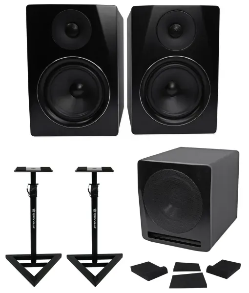 (2) Rockville APM6B 6" Powered Studio Monitors+Active 10" Subwoofer+Foam Pads