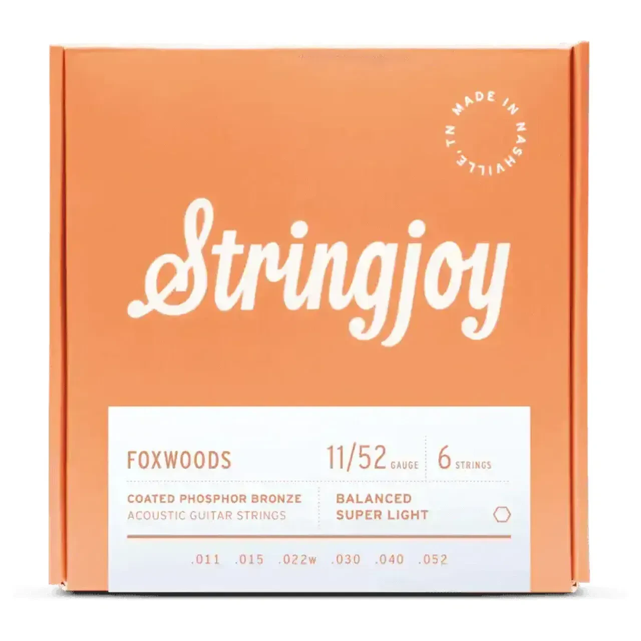 Струны для акустической гитары StringJoy Foxwoods 11-52 Super Light, фосфорная бронза, с покрытием