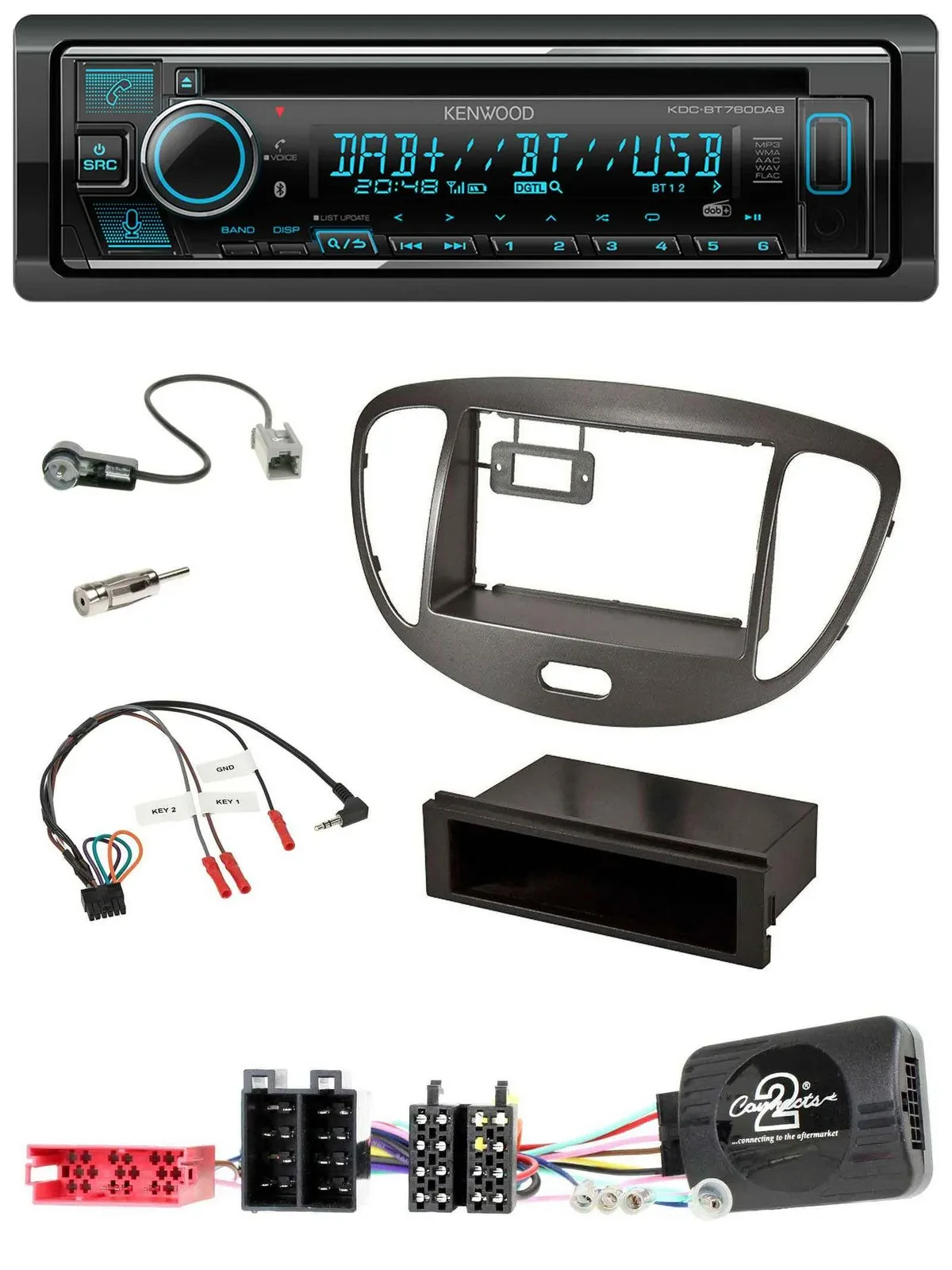 Kenwood Lenkrad Bluetooth DAB USB CD Autoradio für Hyundai i10 ISO 2009-13 dunke