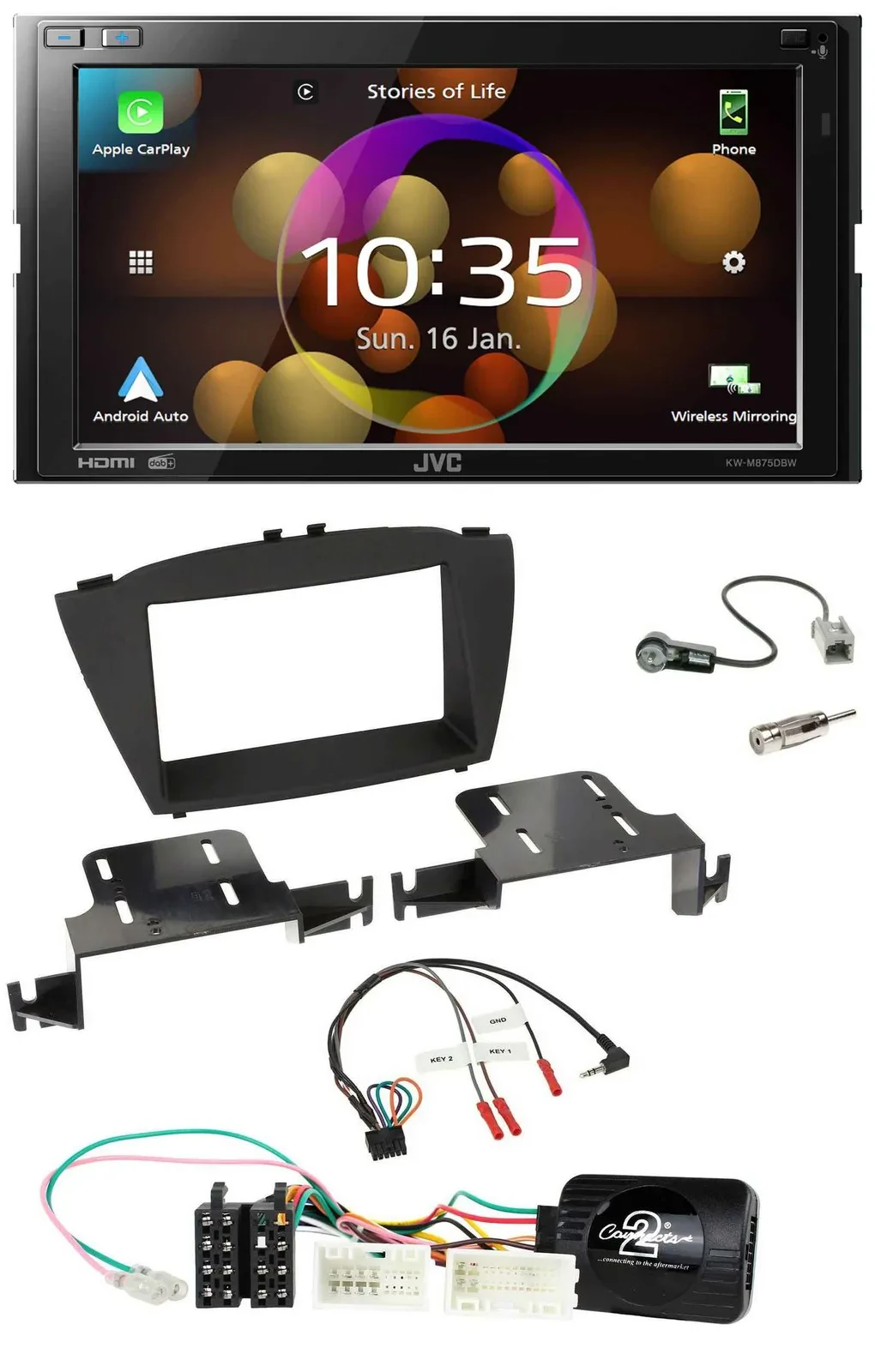 JVC DAB Lenkrad 2DIN Bluetooth USB Autoradio für Hyundai ix35 ab 2013 ohne Sound